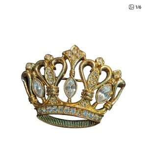 KJL for Avon Gold and Crystal Crown Brooch